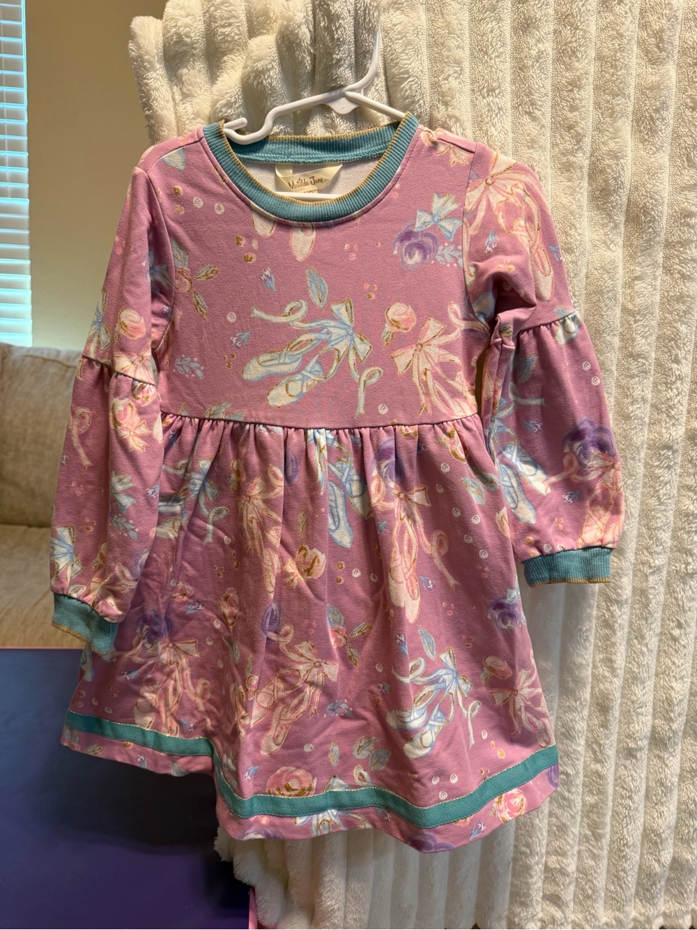 Matilda Jane Pink Floral Long-Sleeve Dress with Teal Trim